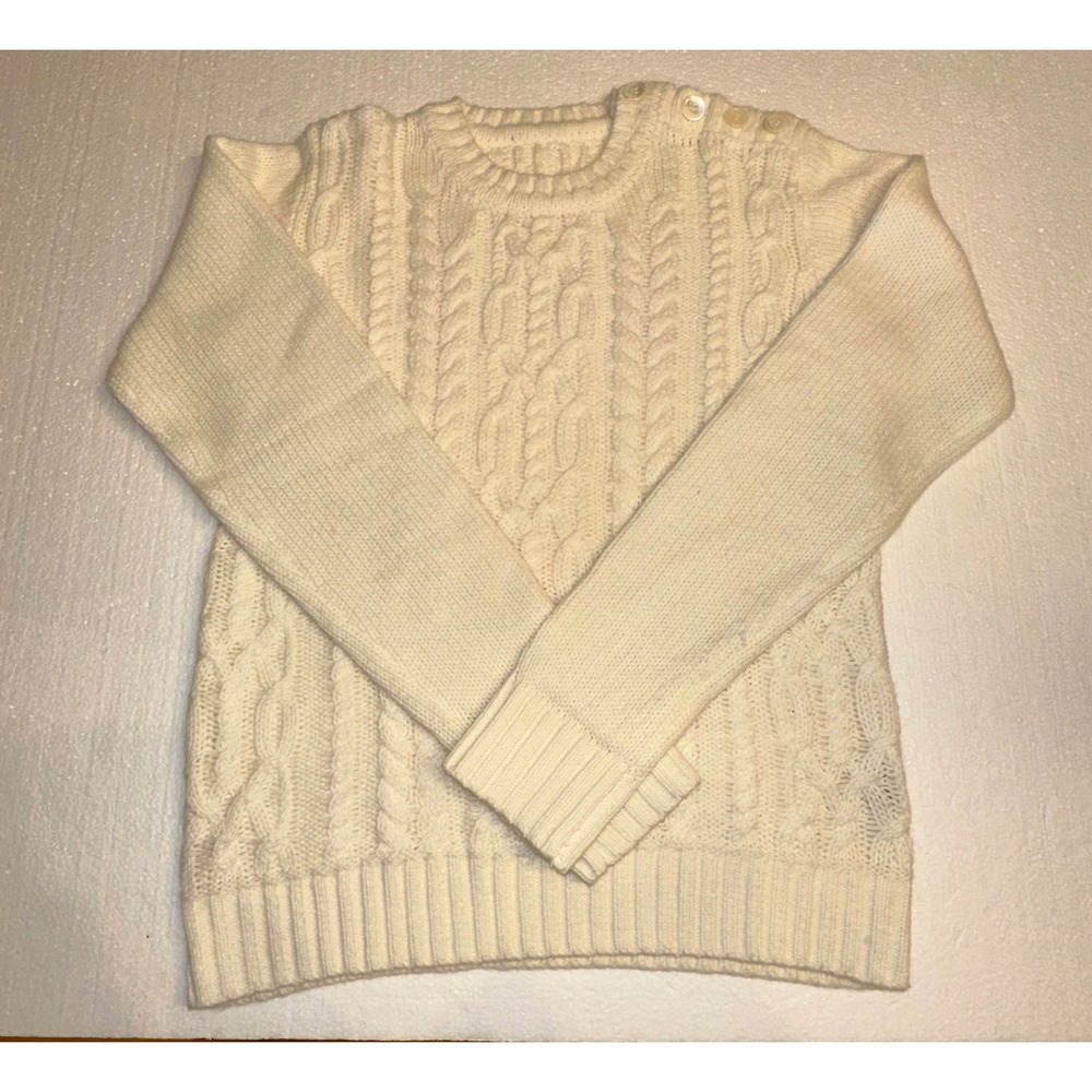 Womens Cable‎ Knit Chunky Sweater Ivory Cream Buttons Shoulder Detail Warm Cozy